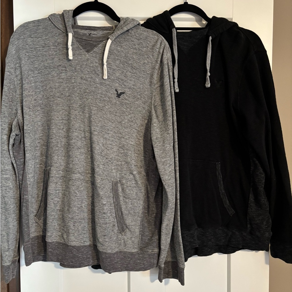 Gray and Black American Eagle Hooded Men's Shirts